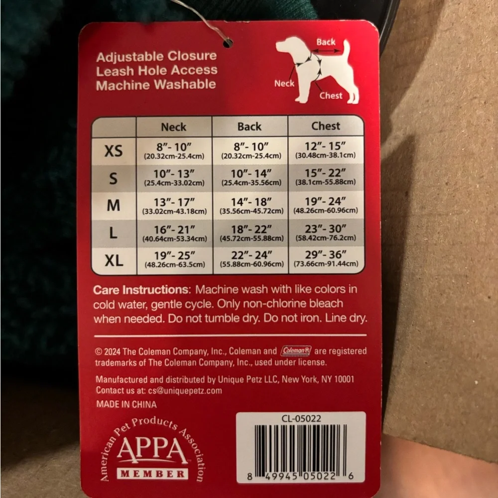 Coleman Green Pet Sherpa Fleece Jacket in Sizes XS, S, L BNWT
